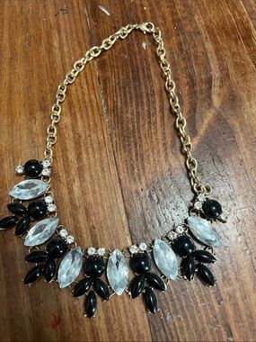 Gold Chain Statement Necklace with Black and Clear Stones